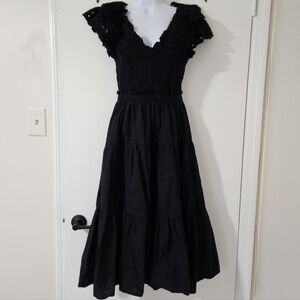 En Saison Dress S Midi Cottagecore Boho Smocked Tiered Eyelet Prairie Tie Back